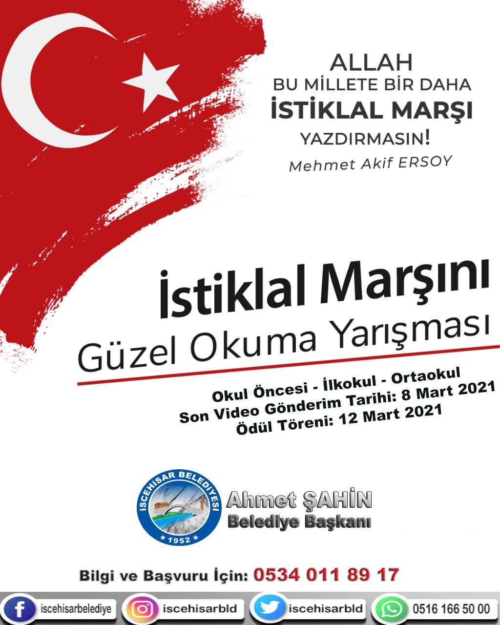 İscehisar Belediyesi'nden İstiklal Marşı Güzel Okuma Yarışması