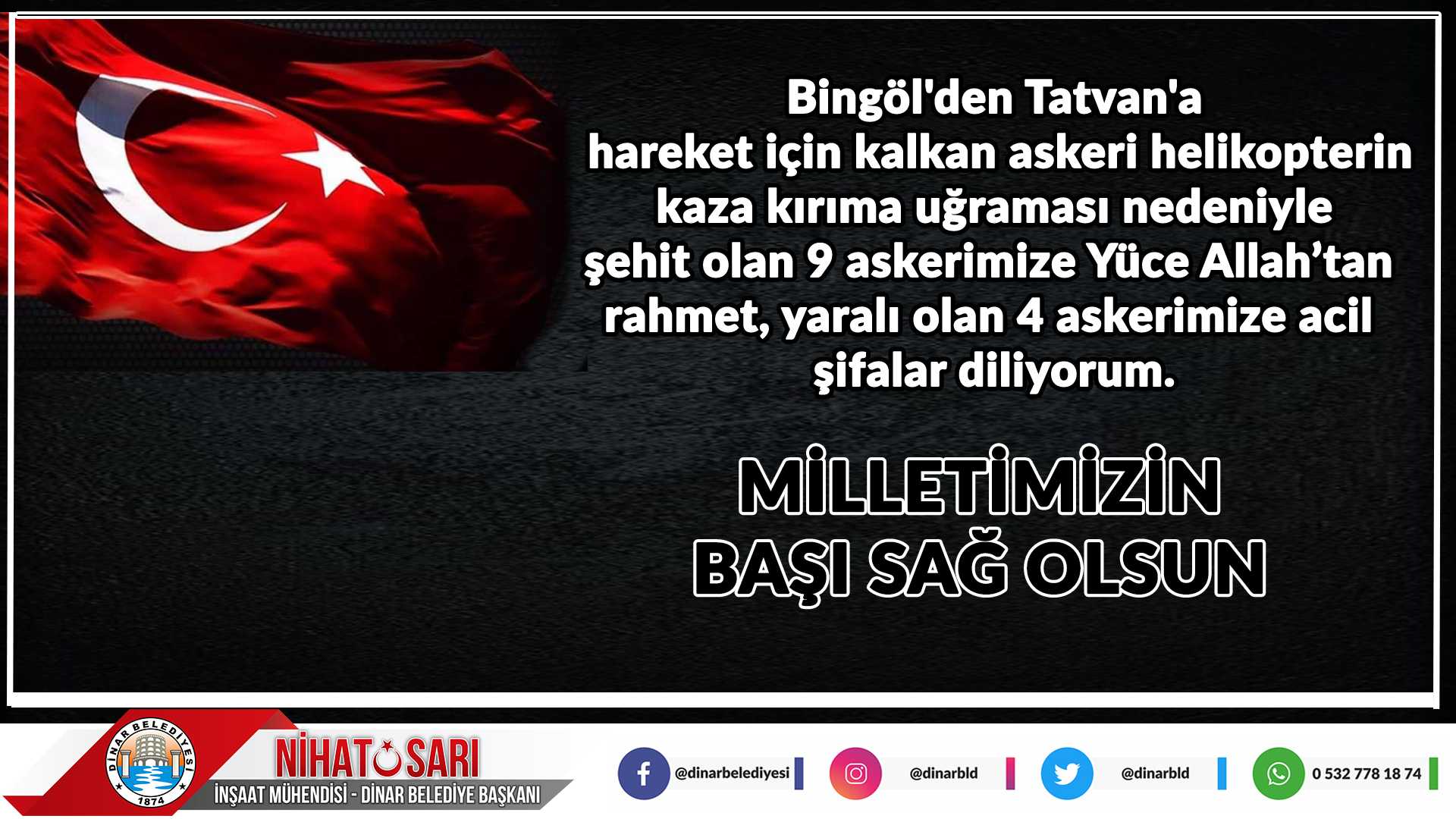 Başkan Sarı’dan Şehitlerimiz İçin başsağlığı mesajı