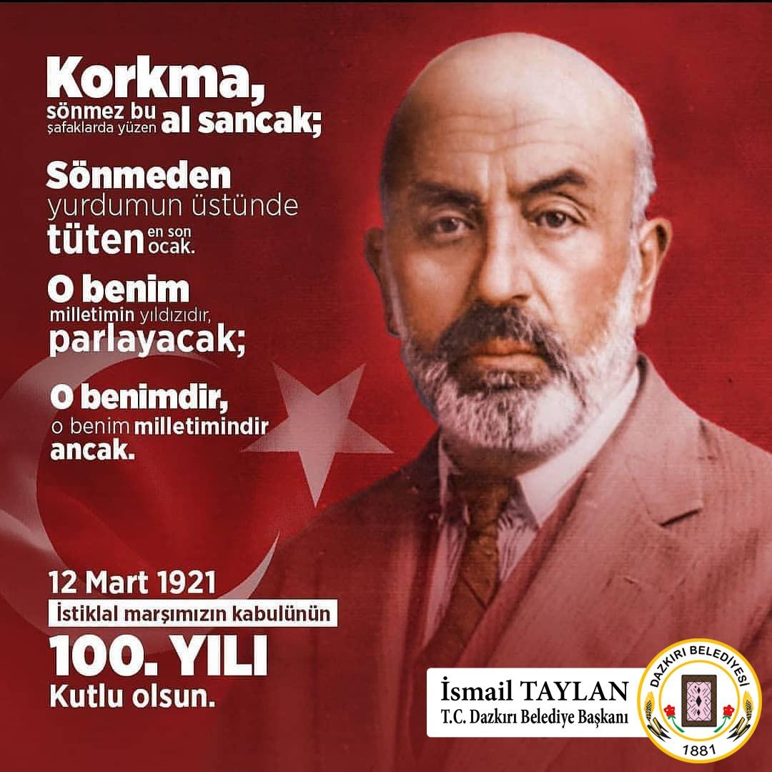 Başkan Taylan; “İstiklal Marşımızın kabulünün 100. yılı kutlu olsun”