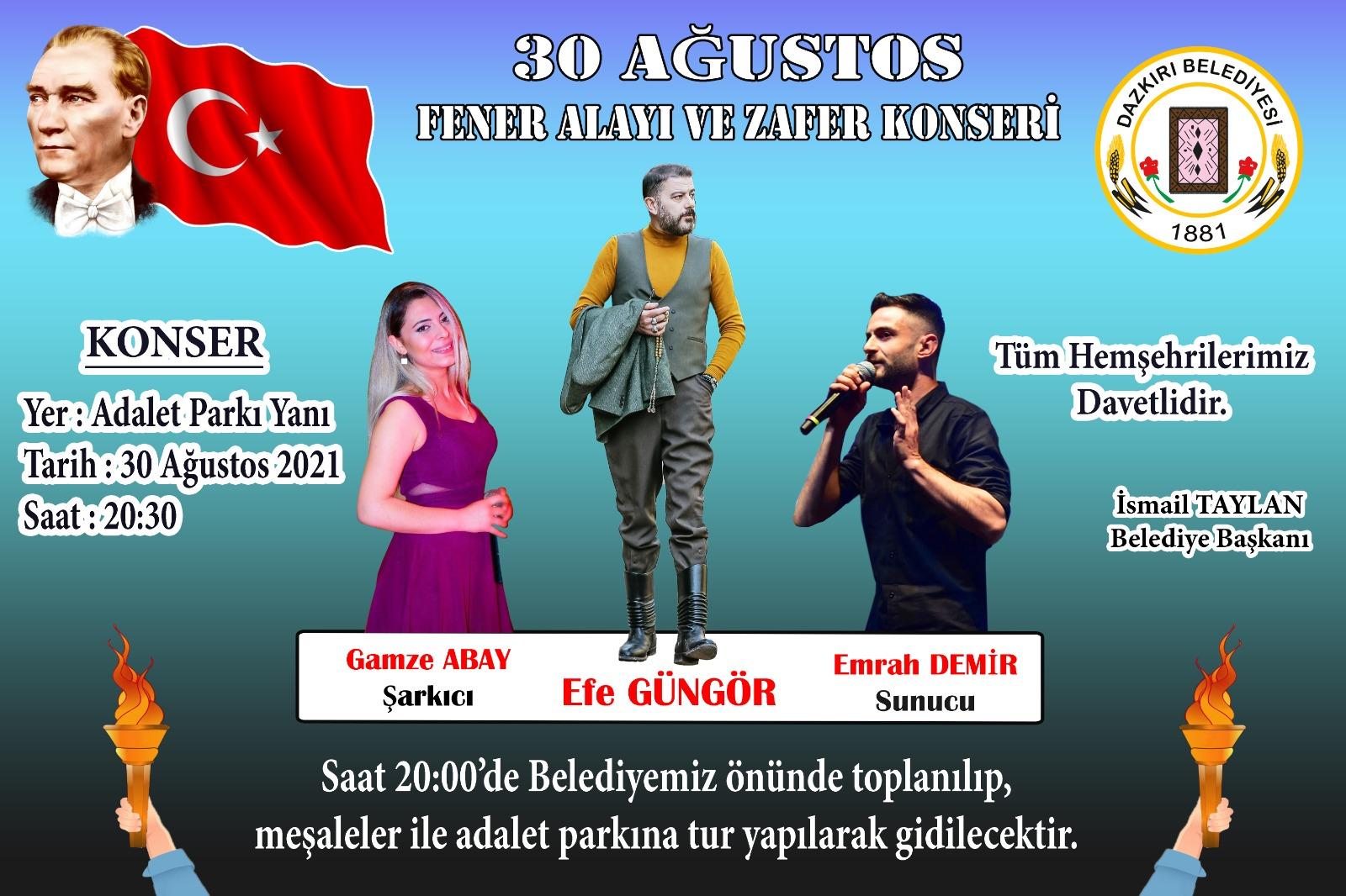 Dazkırı Belediyesi 30 Ağustos Fener Alayı ve Zafer Konseri Yapacak