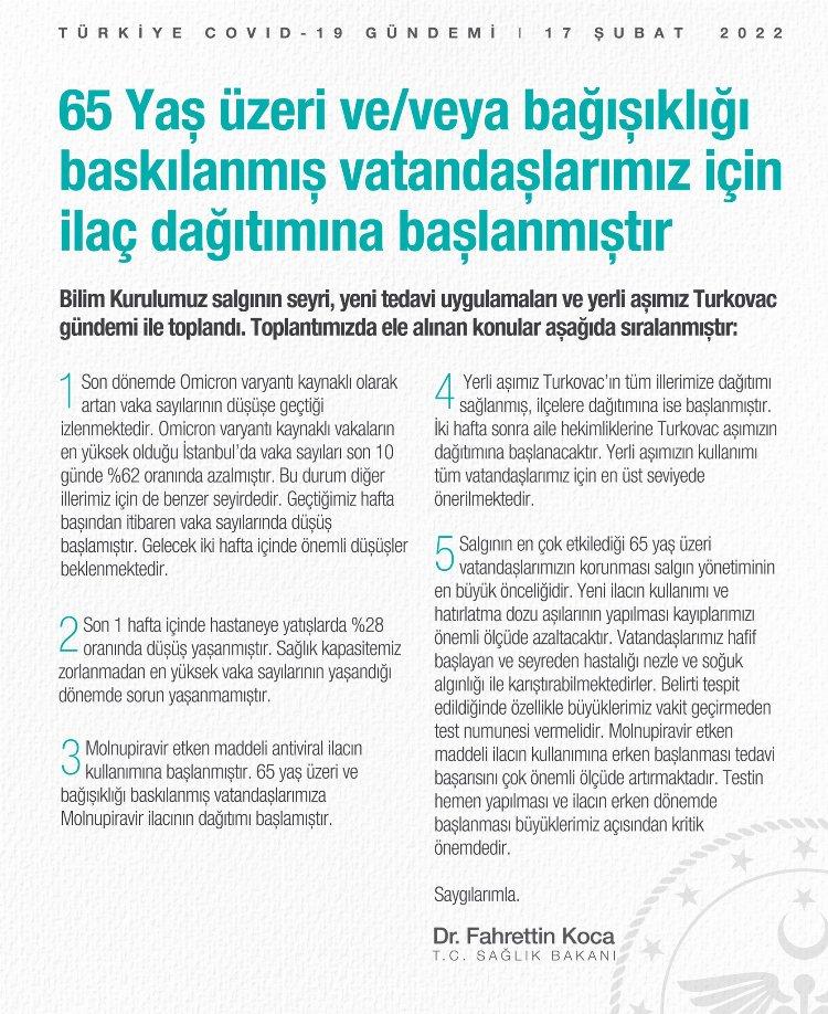 Bilim Kurulu: 65 yaş üzerine ilaç dağıtımı başladı