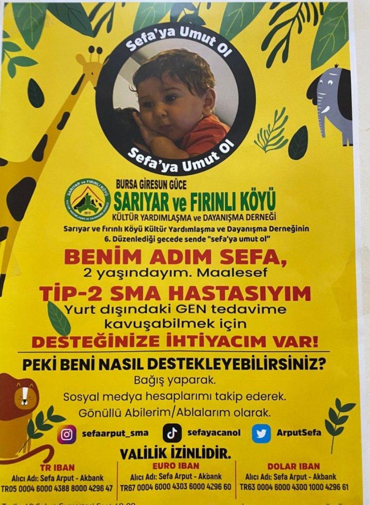 Bursalı Sefa bebek için Sarıyar ve Fırınlı köy derneğinden kermes