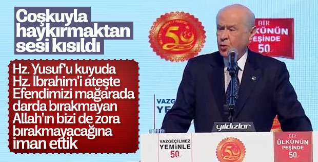 Bahçeli'nin sesi 50. yıl konuşmasında coşkudan kısıldı